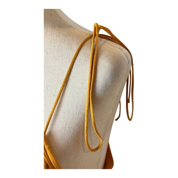 Zara Dress Women Small Mustard Yellow V Neckline Strappy Shoulders Pleated Maxi - Picture 9 of 13